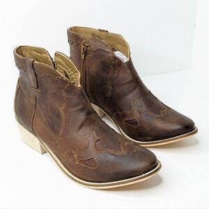 Very Volatile Drexel Western Ankle Boots, Tan Leather, Women's 11